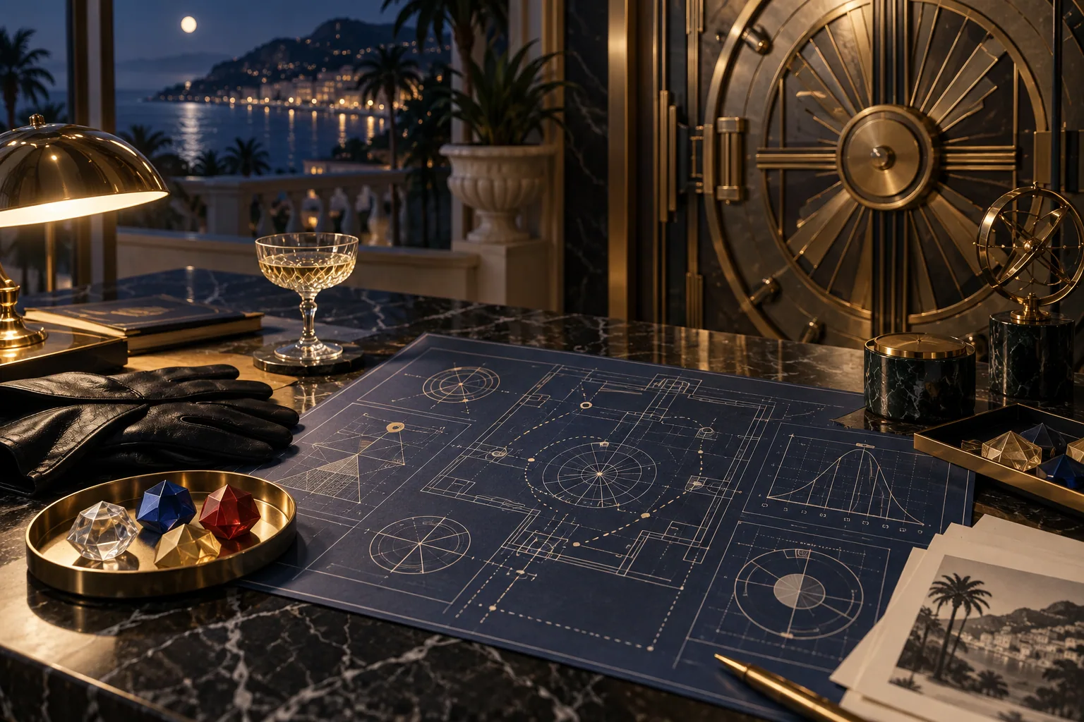 Riviera planning room illustrating Le Bandit game mechanics