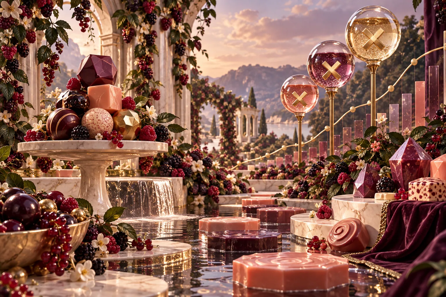 Maximalist sugar garden illustrating Sugar Rush 1000