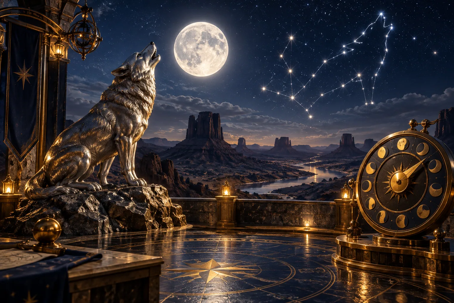 Moonlit wolf observatory illustrating Wolf Gold game analysis
